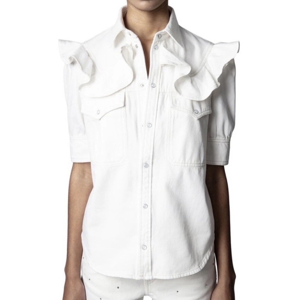 Zadig & Voltaire Toky Denim White Top Blouse Jacket Small Designer MSRP $298